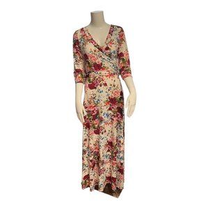 PINKBLUSH Maternity Wrap Maxi Dress Ivory Pink Floral Baby Shower Girl